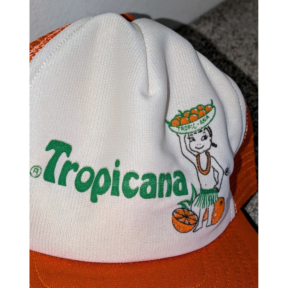 Tropicana Vintage 80's Trucker Hat Tropic-Ana Orange Mesh‎ Snapback